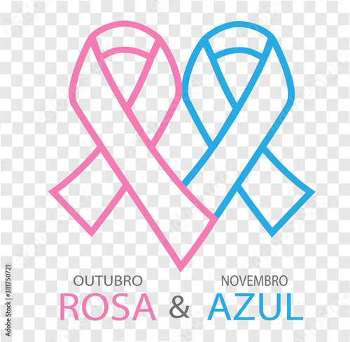 Pink October and Blue November in Portuguese language. Breast and Prostate cancer awareness month concept vector. Outubro rosa e Novembro azul.