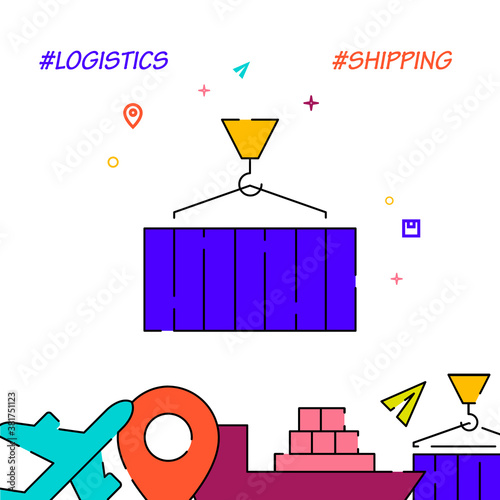 Port loading and unloading filled line icon, simple illustration