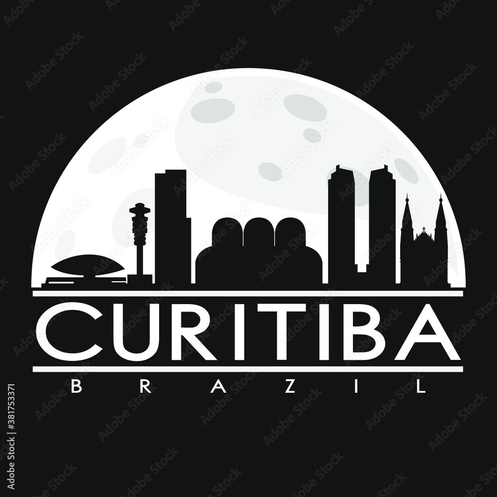 Curitiba Brazil Skyline City Flat Silhouette Design Background.