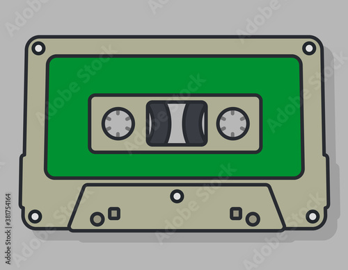 Audio cassette in lineal colored style. Illustration of obsolete technology.
