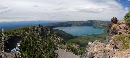 Panorama of Paulina Lake from Paulina Peak Oregon photo