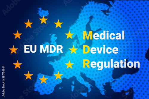 Obraz na płótnie MDR - Medical Device Regulation. Regulation of the EU- European Union on the clinical investigation and sale of medical devices for human use. Vector illustration on blue background w salonie