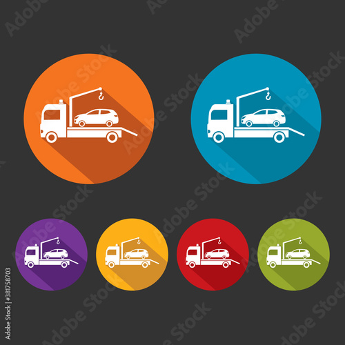 Towing service icon. Vector illustration in flat design.