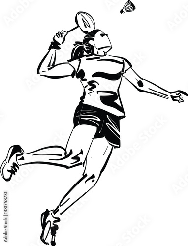 the vector illustration of the badminton player with shuttlecock