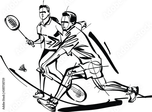 the vector illustration of the badminton player with  shuttlecock