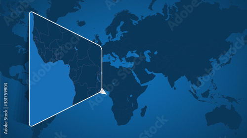 Location of Sao Tome and Principe on the World Map with Enlarged Map of Sao Tome and Principe with Flag.