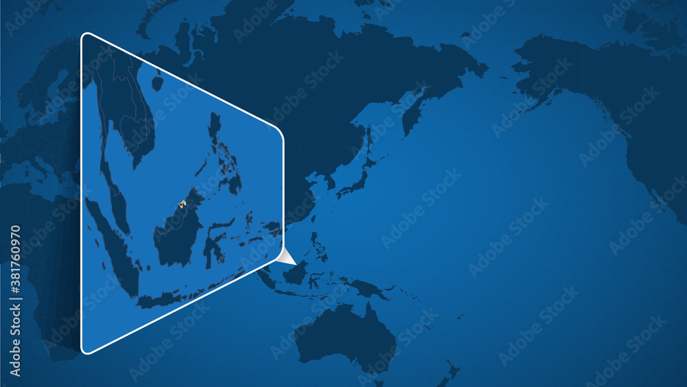 Location of Brunei on the World Map with Enlarged Map of Brunei with