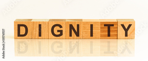 dignity word written in wooden cube, business concept