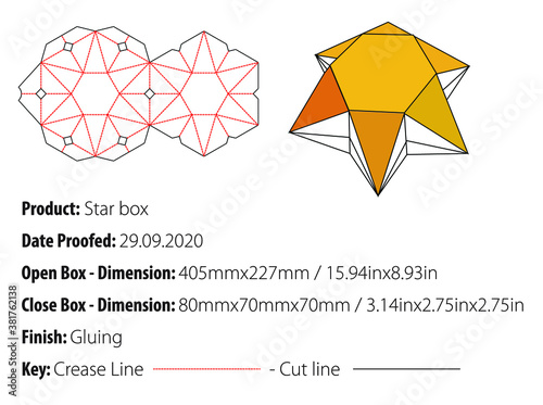 Star box packaging design template gluing die cut - vector