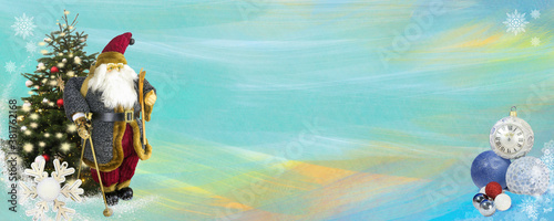 Holiday card with Christmas toys and a place to congratulate. Merry Christmas and happy New year in the form of a banner for a website or blog.