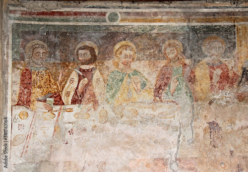 Apostoli; particolare dell'Ultima Cena, affresco di Giovanni e Battista Baschenis nella chiesa dei santi Filippo e Giacomo e Segonzone (Trentino)