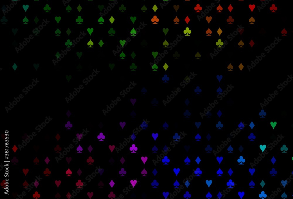 Dark Multicolor, Rainbow vector background with cards signs.