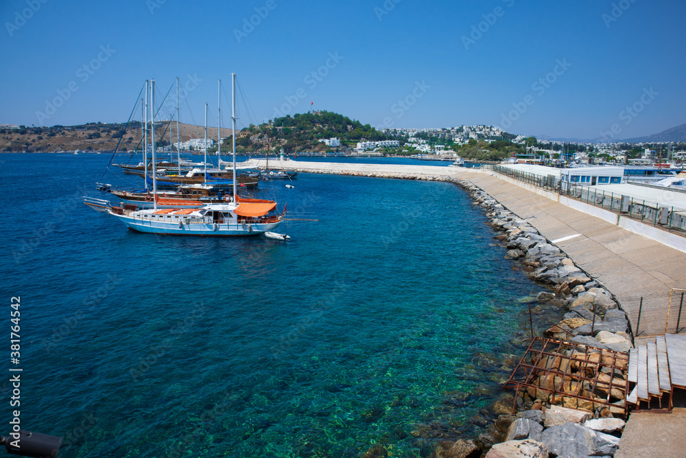 beautiful silent harbour view with sailboats from the Bodrum Castle, Turkey beautiful silent harbour view with sailboats from the Bodrum Castle, Turkey