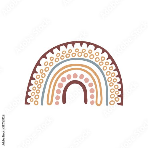 Rainbow vector illustration. Semicircle with geometric ornament in boho style. Design element for pattern, decoration, print, sticker, card, poster, coloring book.