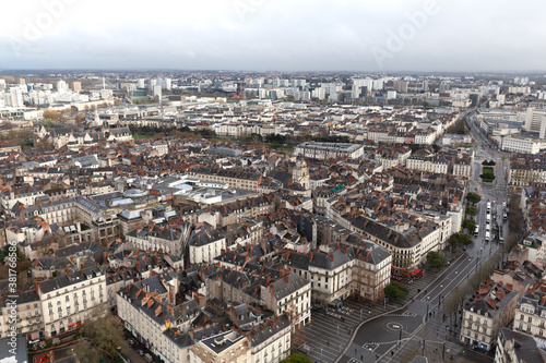 Aerial view of Nantes with Eglise Sainte-Croix de Nantes, France © vladislavmavrin
