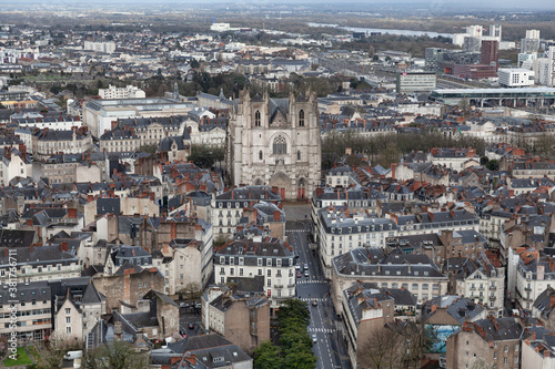 Aerial view of Nantes with Nantes Cathedral, France © vladislavmavrin