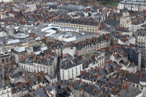 Aerial view of Nantes with Nantes Cathedral, France