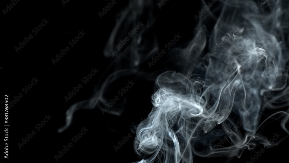 Smoke On Black Background Jet Rises Up. Smoke Dissipates.