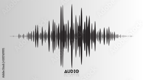 Vector echo audio wavefrom. Abstract music waves oscillation. Futuristic sound wave visualization. Synthetic music technology sample. Tune print with bars.
