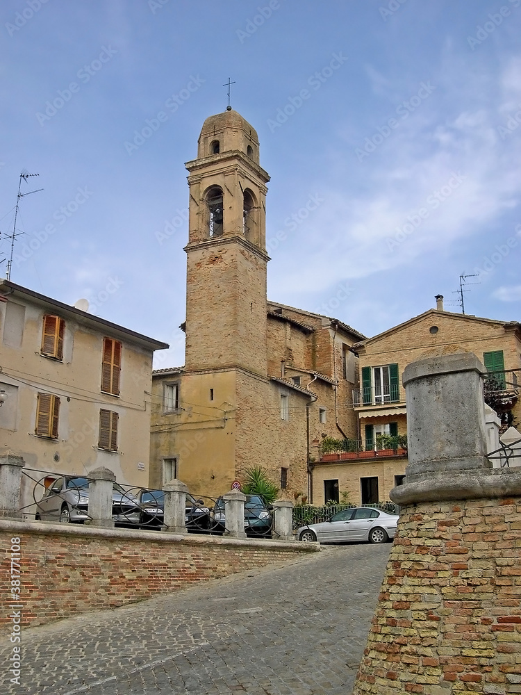Italy, Marche, San Marcello Saint Giuseppe church bell tower.