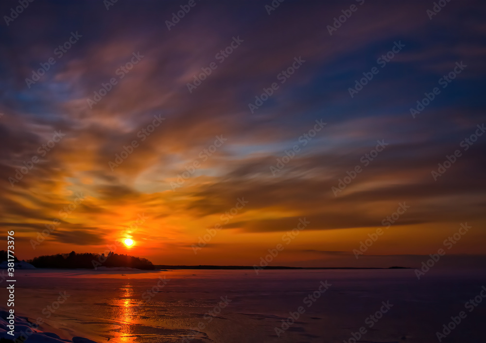 Pictures of a sunset on the frozen Baltic Sea near the Finnish town of Rauma Pictures of a sunset on the frozen Baltic Sea near the Finnish town of Rauma