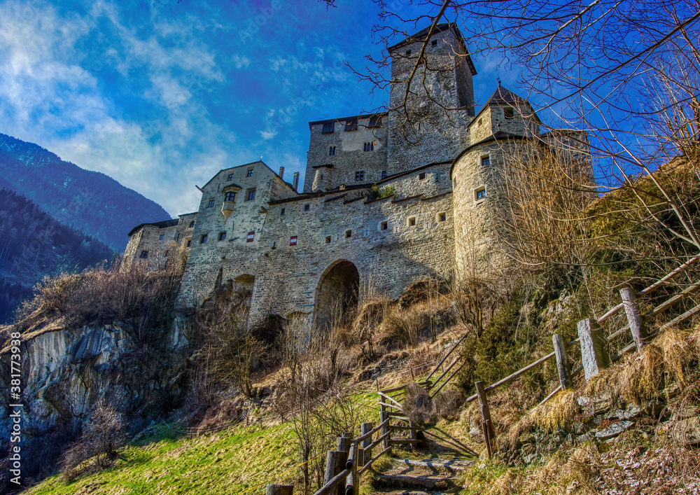 Shot of the Sand in Taufers castle in the Tyrolean Alps, Italy