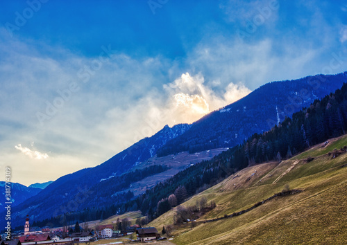Landscape shot of the Alps between St. Johann and Sand in Taufers in Tirol, Italy