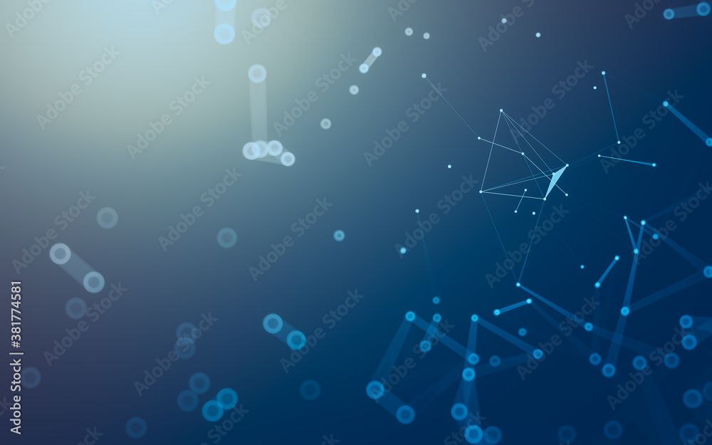Fototapeta premium Abstract background. Molecules technology with polygonal shapes, connecting dots and lines. Connection structure. Big data visualization.