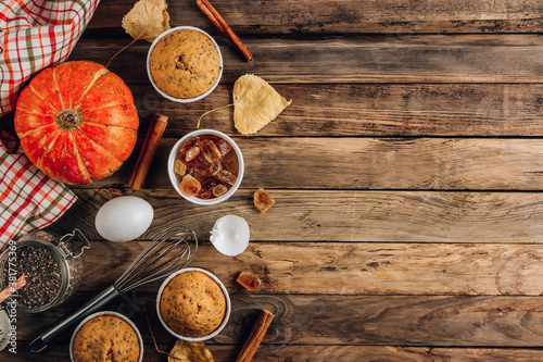 Homemade autumn pumpkin muffin with chia seeds