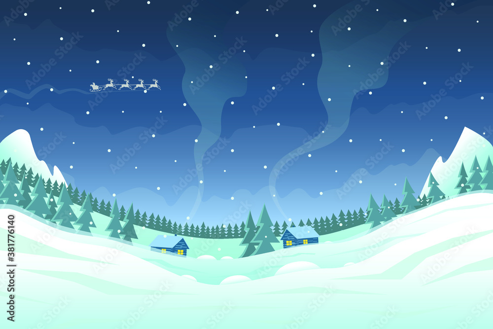 Fairy winter night in the village illustration