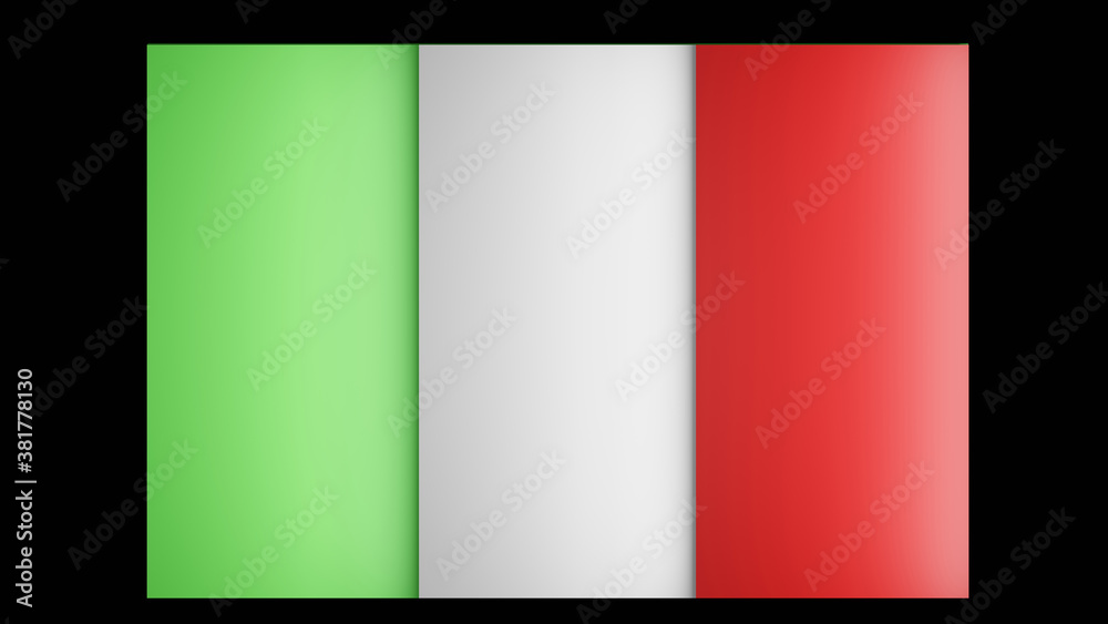 Italy flag and its 3D bulge green, white and red stripe with side light (3D Rendering)