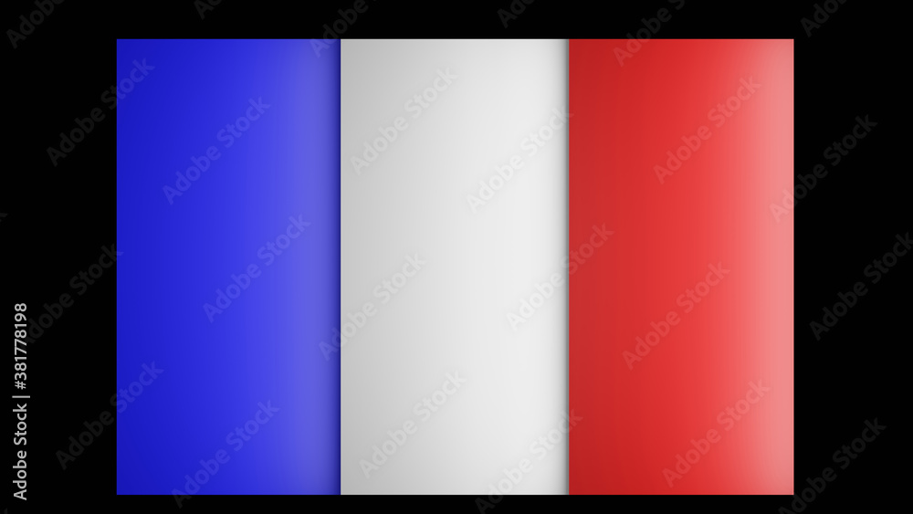 France flag and its 3D bulge blue, white and red stripe with side light (3D Rendering)