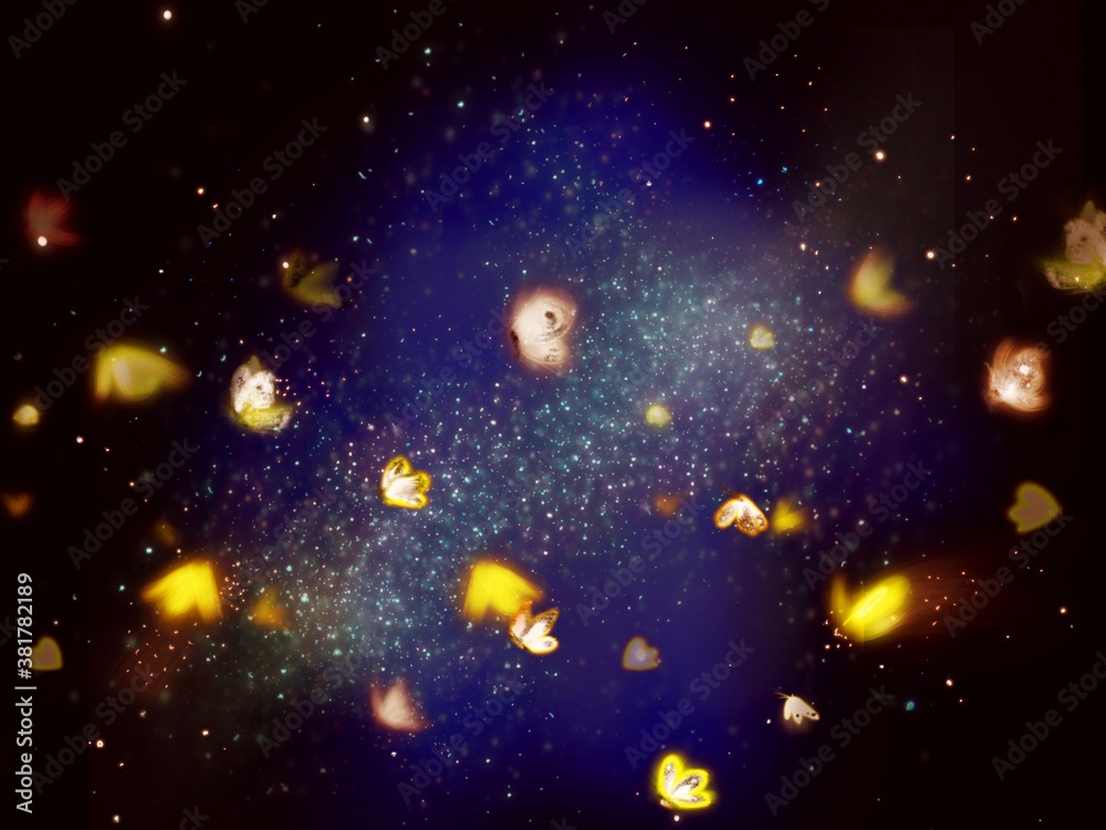 Wallpaper of flying yellow butterfly in starry space Wallpaper of flying yellow butterfly in starry space