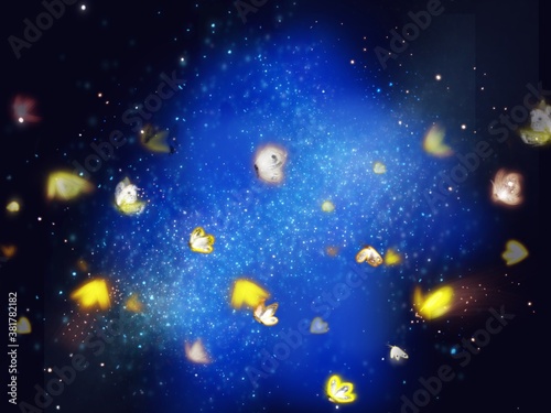 Wallpaper of flying yellow butterfly in starry space