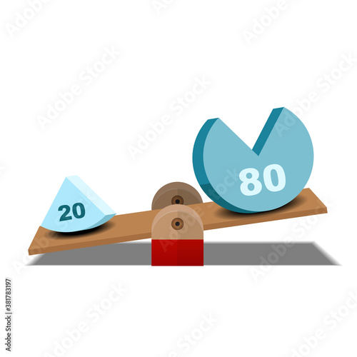 80 and 20 balance on scale,pareto principle scale,80/20 principle isolated on background vector illustration.