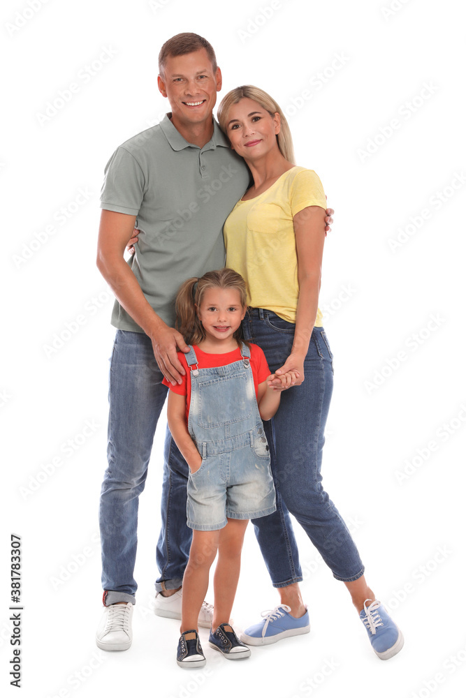 Happy family with daughter on white background Happy family with daughter on white background
