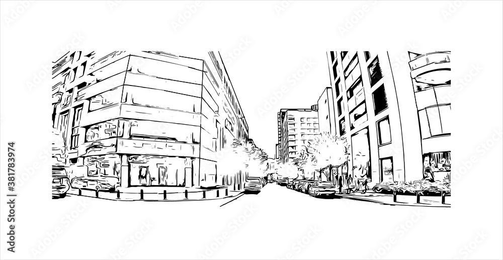 Fototapeta premium Building view with landmark of Beirut is the capital and largest city of Lebanon. Hand drawn sketch illustration in vector.