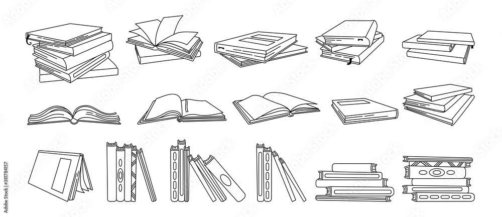 Sketch - blank open book and stack books Vector Image