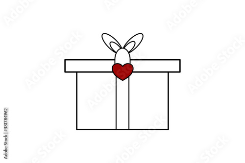 Saint Valentine's day white gift box icon with red heart on it