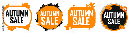 Set Autumn Sale banners, discount tags design template, vector illustration