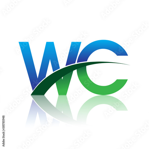 initial letter WC logotype company name colored blue and green swoosh design. vector logo for business and company identity.