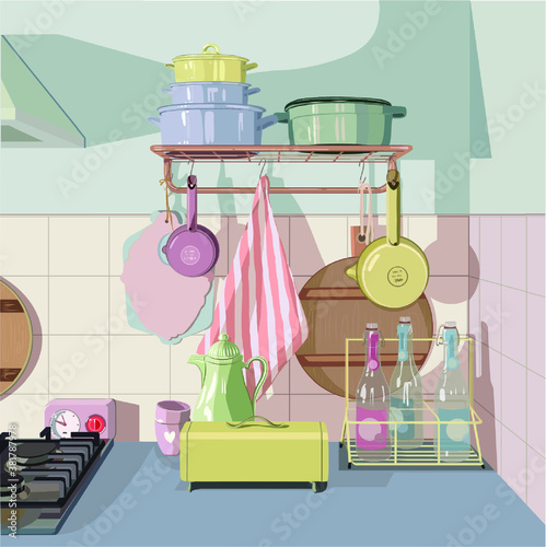 Korean Style Pastel Colour Kitchen Counter