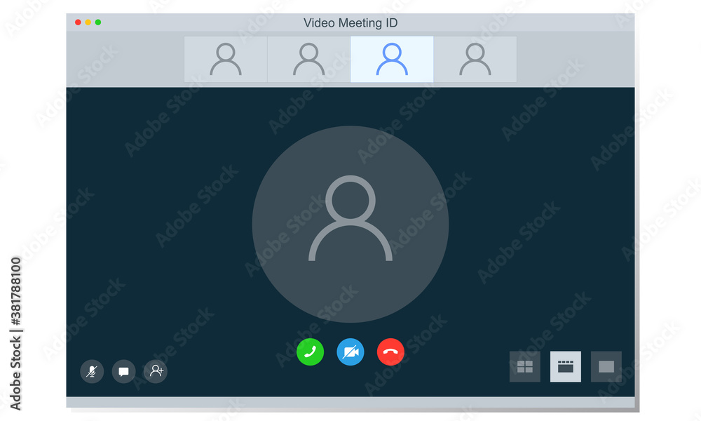Vector illustration of screen display of a video meeting application layout. Perfect for the design elements of the user interface from video webinars, online meetings, and video call technology Vector illustration of screen display of a video meeting application layout. Perfect for the design elements of the user interface from video webinars, online meetings, and video call technology