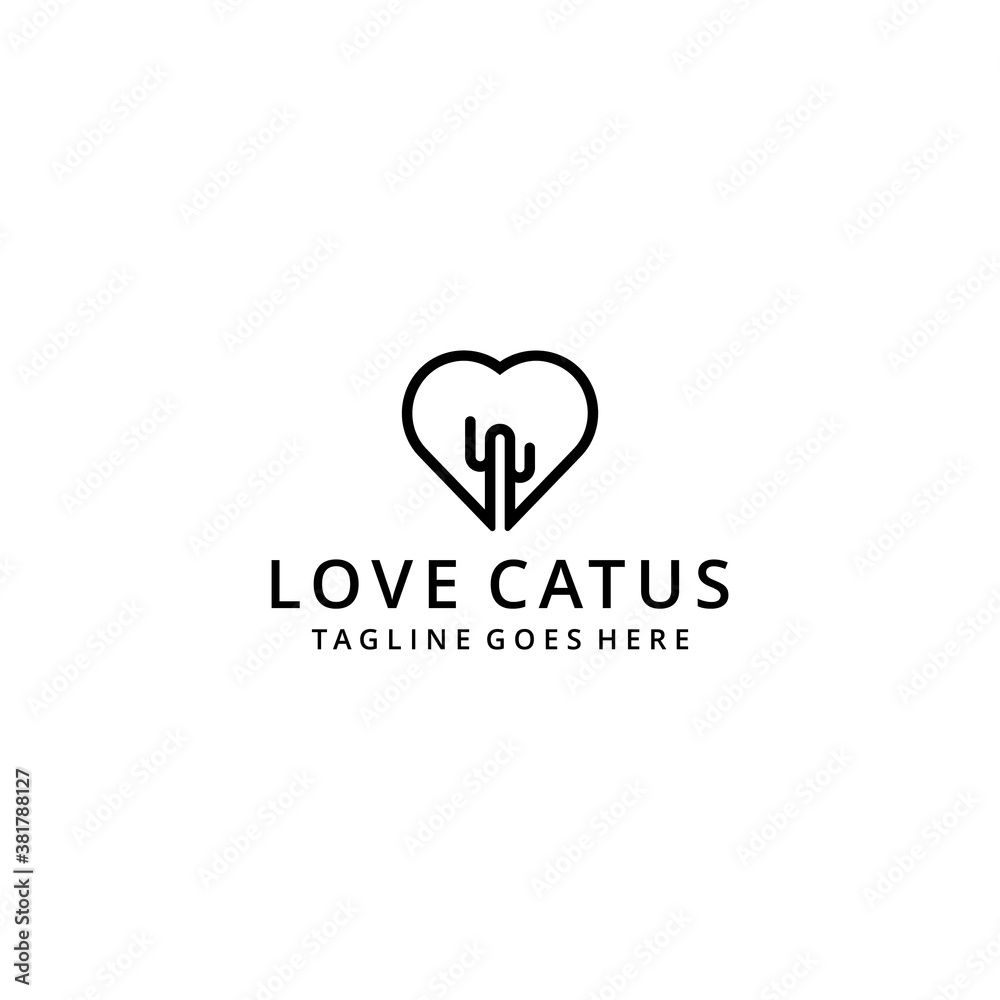 Illustration line Tree cactus nature logo on heart sign silhouette  logo template