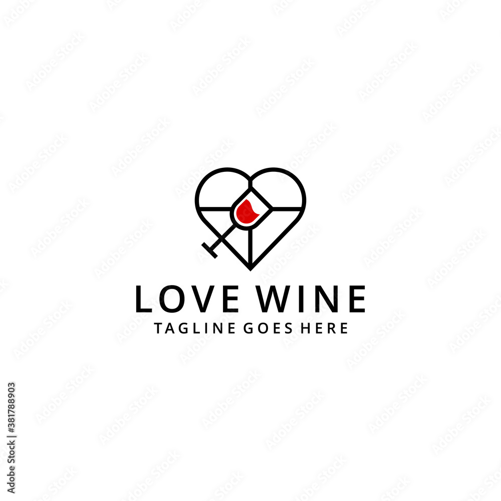 Illustration modern Wine glass drink with heart sign logo design template