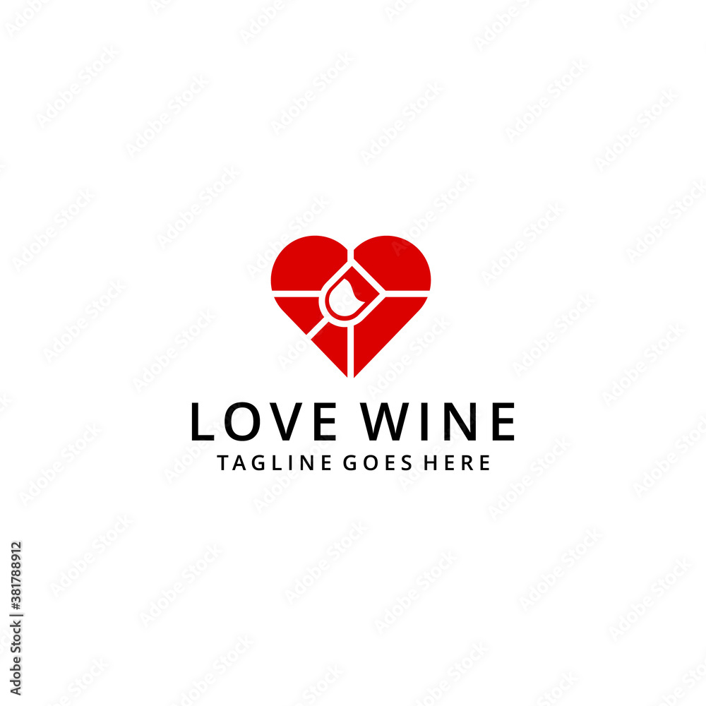 Illustration modern Wine glass drink with heart sign logo design template