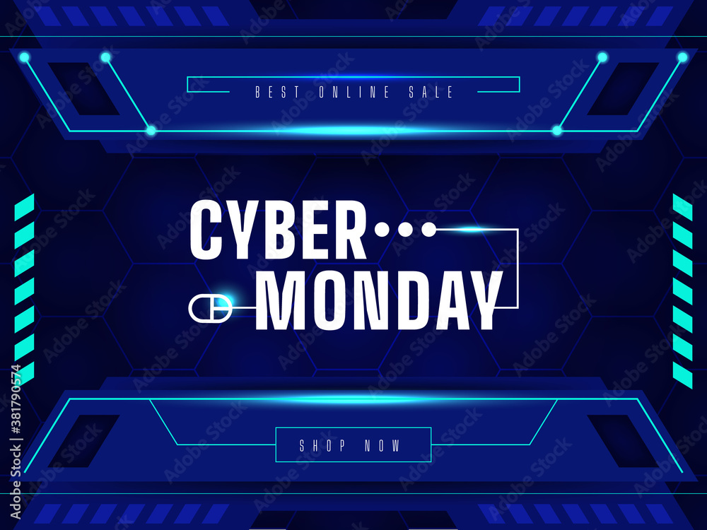 Cyber monday banner with technological elements