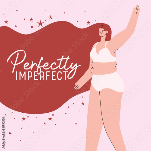 perfectly imperfect plus size woman cartoon in underwear with red hair vector design