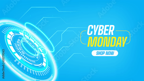 Cyber monday banner with technological elements