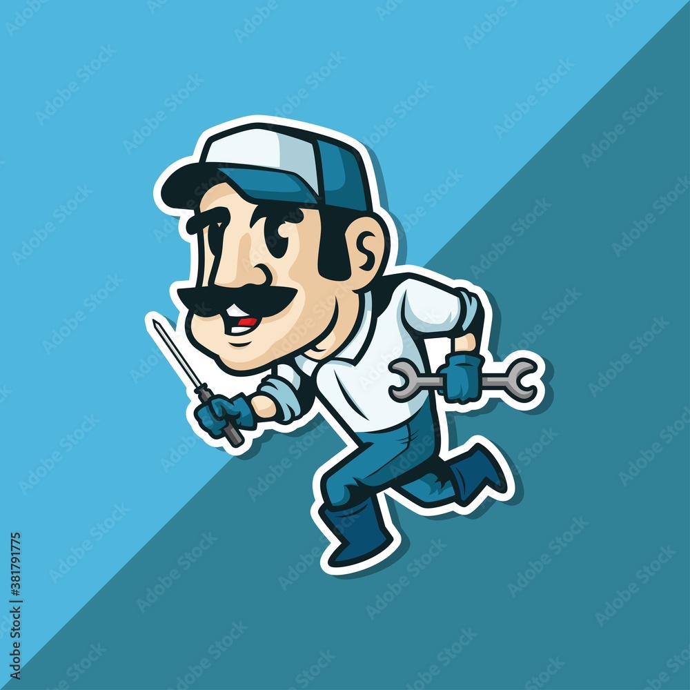 Cartoon repair man or quick fix . mechanic man. mascot logo. vector illustration